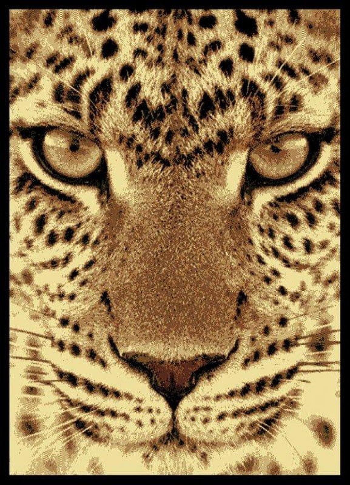 Exotic Leopard Face Multicolor Polypropylene Area Rug 5'3" x 7'2"