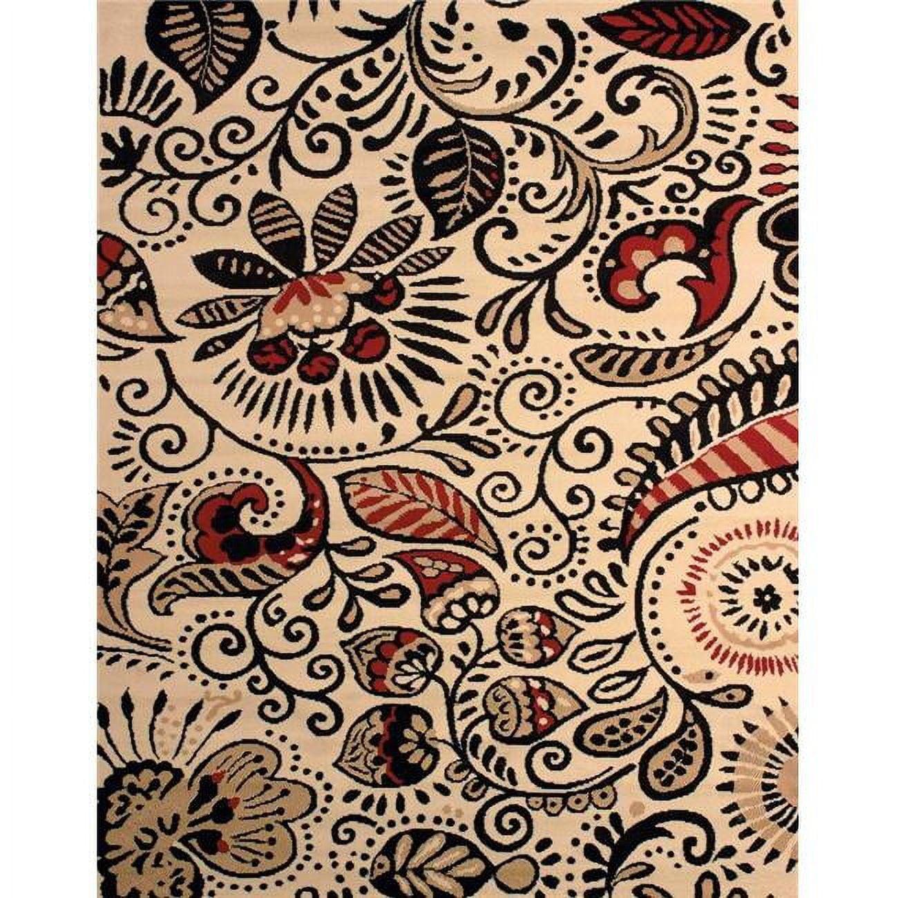 Ivory and Black Synthetic Rectangular Area Rug, 8' x 11'