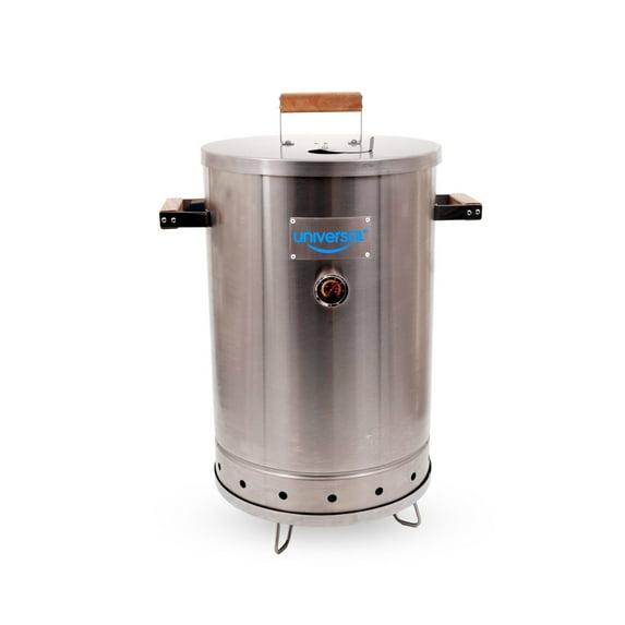 Universal Universal 20-Pound Stainless Steel (25-Servings) Charcoal Barrel Smoker With Thermometer & Airlock System - 20.5 X 29.6 X 15.5 Inch, 2 In 1 Vertical Grill And Smoker, Slow Cooking Barrel