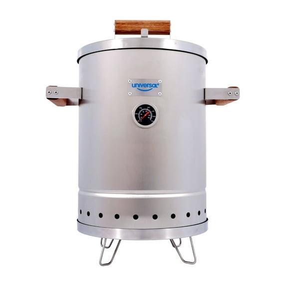 Universal Universal Stainless Steel Small 6-pound Charcoal Barrel Smoker with Thermometer, Grill & Smoker