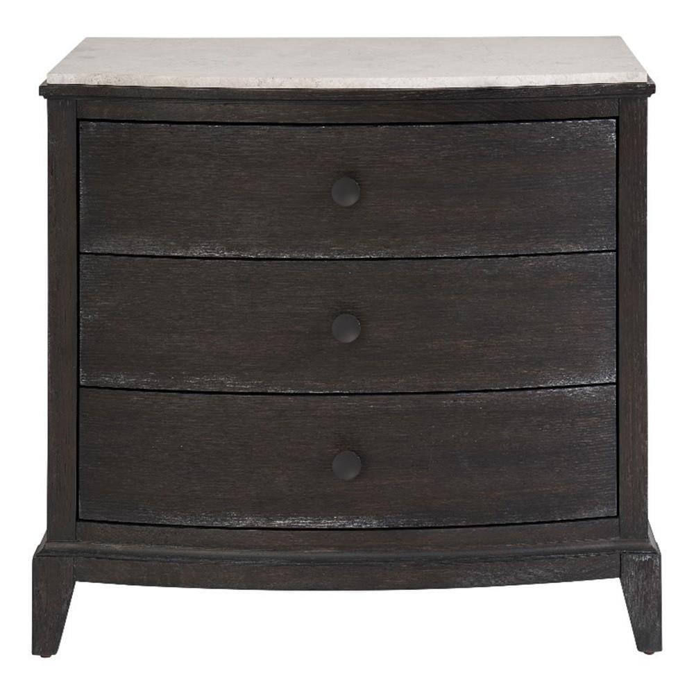 Universal Coalesce Coalesce Stone Top Three Drawer Nightstand in Black Oak Wood