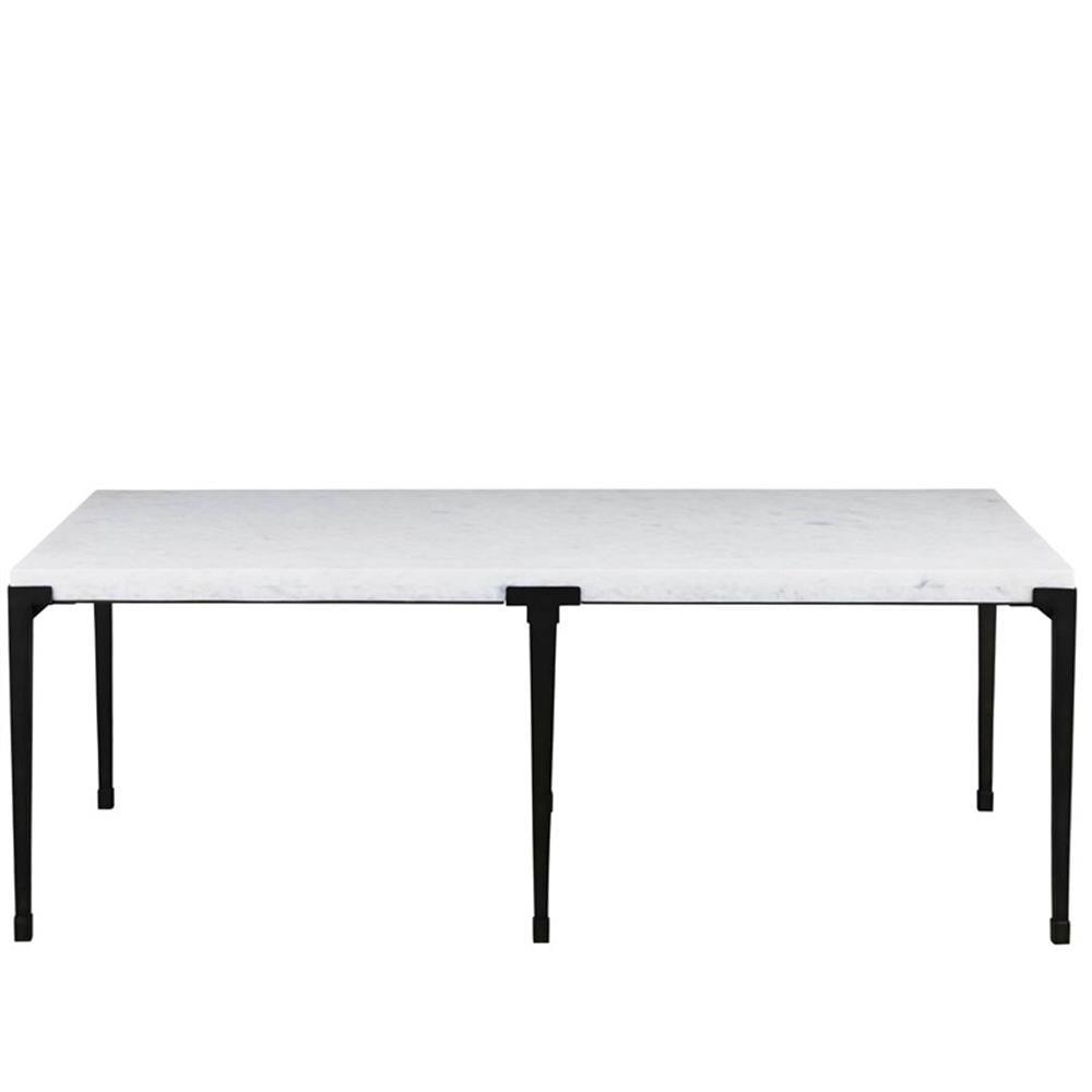 White Marble Top Coffee Table with Black Metal Legs