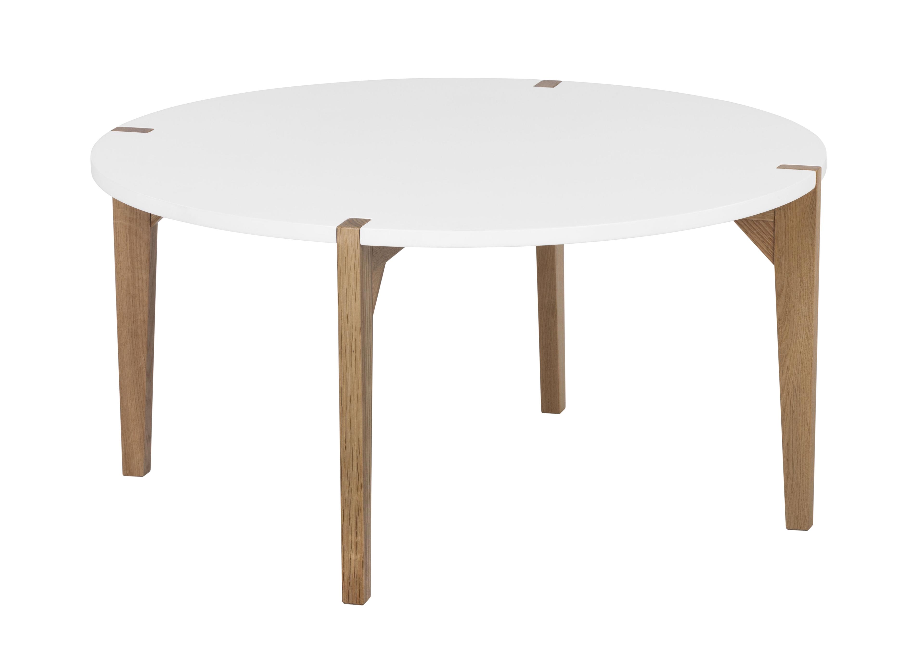 Modern Oak and White Round Coffee Table with Solid Wood Legs