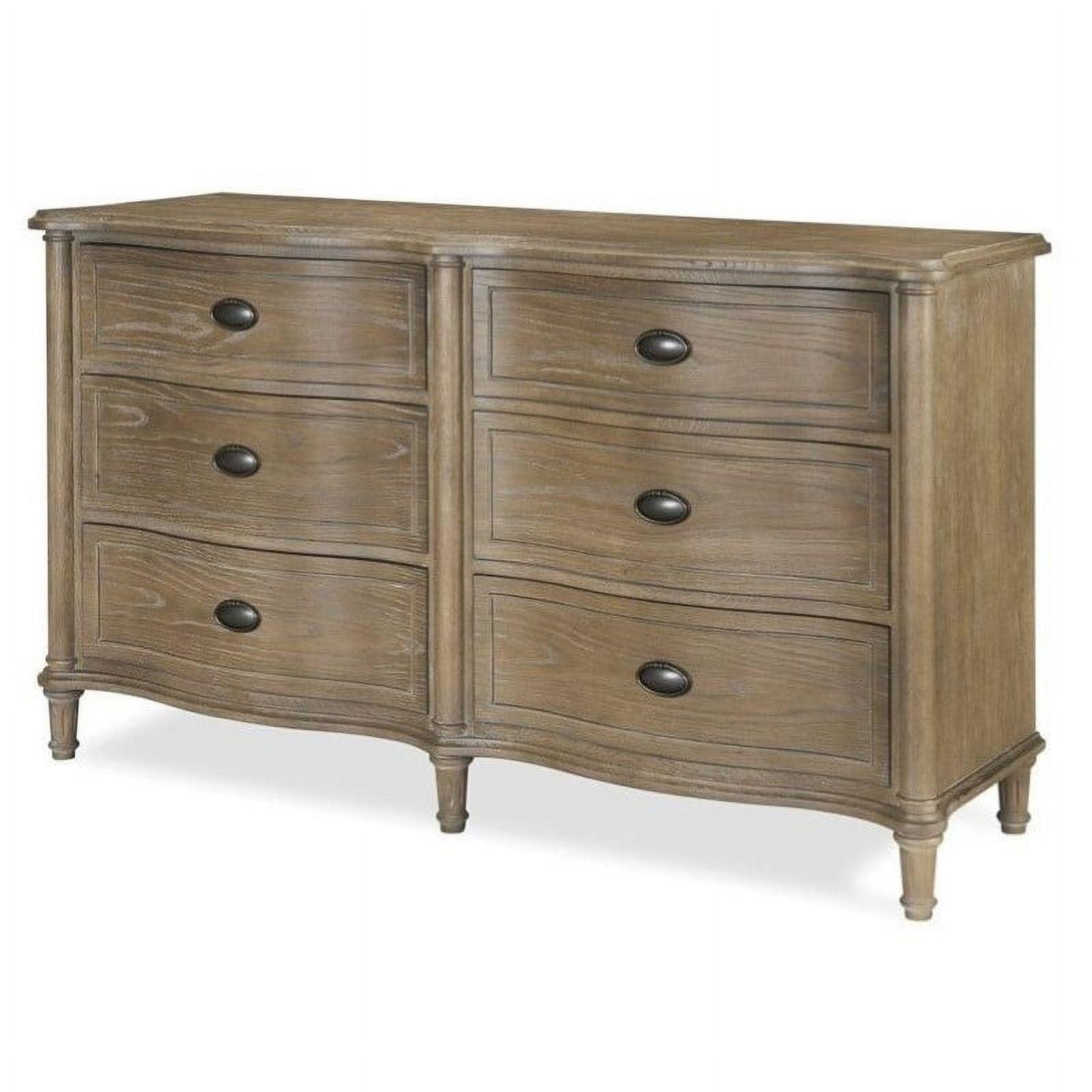 Universal Furniture Curved Wood Front 6 Drawer Dresser in Antiqued Grey Oak