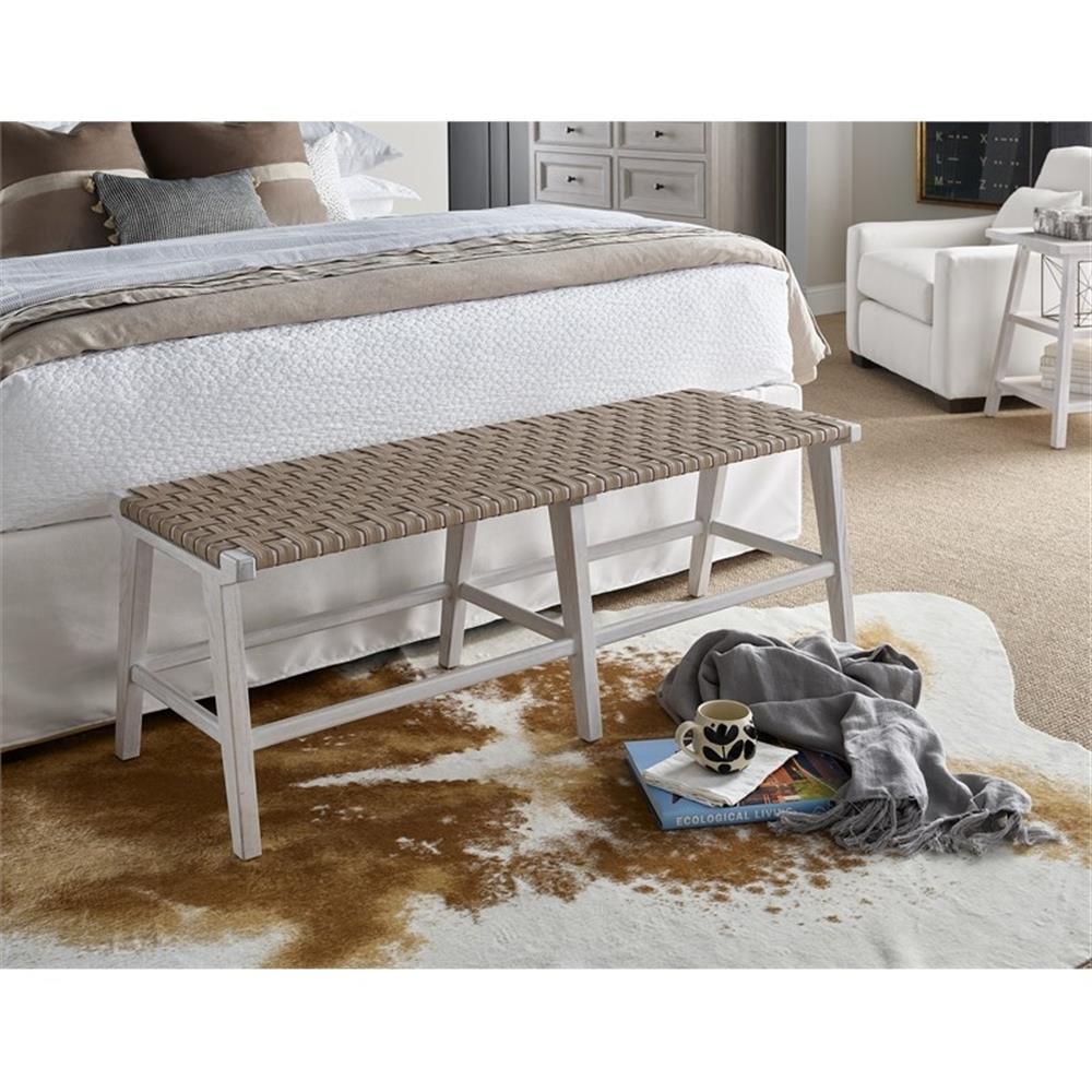 Universal Furniture Modern Farmhouse Wood Harlyn Bench in weathered white