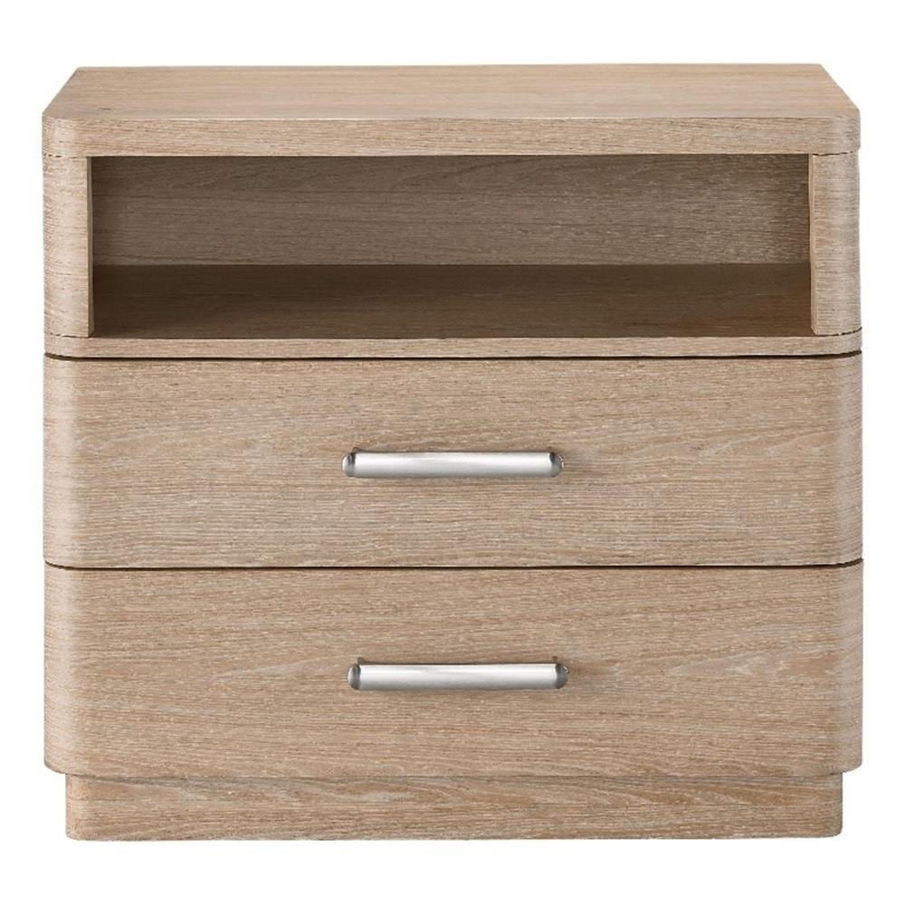 Tech Oak 2-Drawer Nightstand with Open Shelf and USB Ports