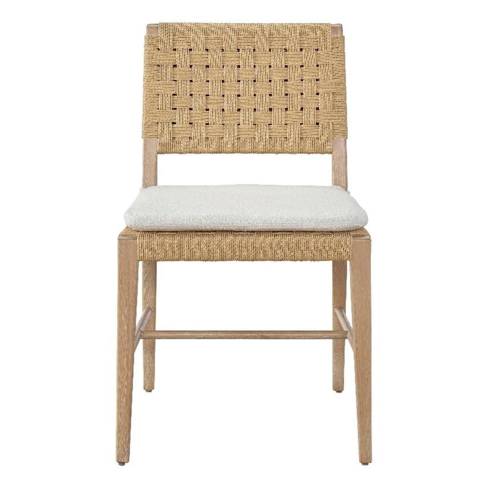 White Upholstered Side Chair with Oak and Cane Back