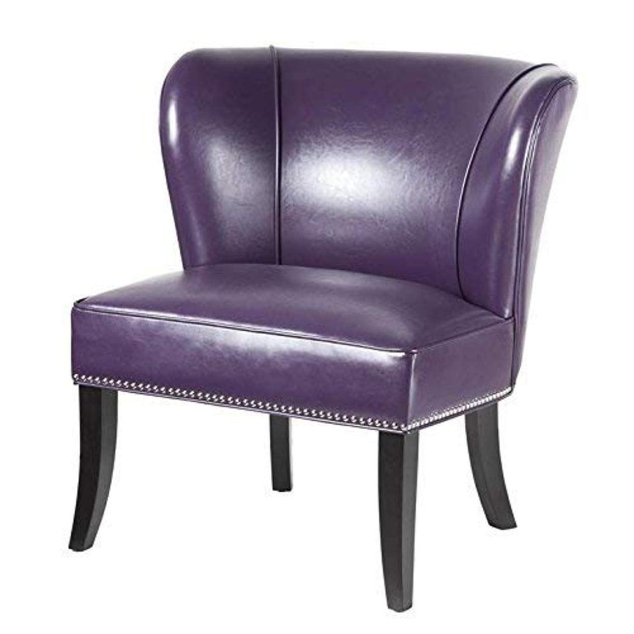 Purple Faux Leather Armless Accent Chair with Wood Legs