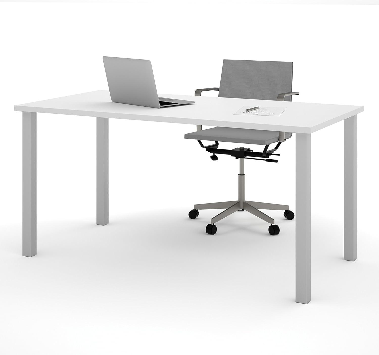 Bestar Contemporary White Home Office Desk with Square Metal Legs, 59"