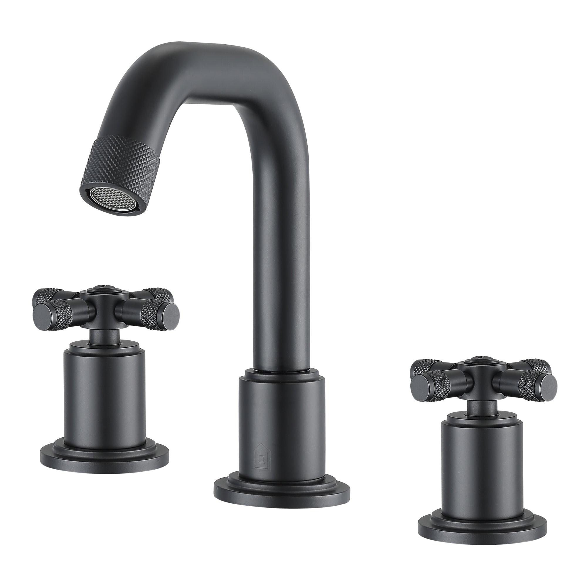 Matte Black Industrial Cross Handle Widespread Bathroom Faucet