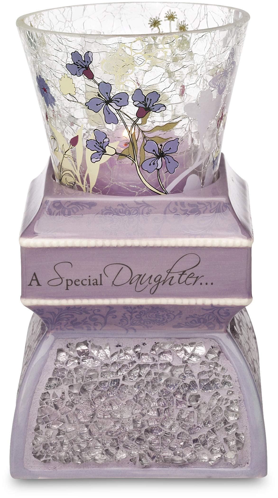 Up Words by Pavilion Lavender Tea Light Candle Holder, Special Daughter Sentiment, 5-1/2-Inch Tall, Includes Tea Light Candle