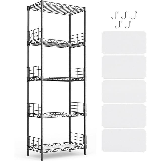LINSY HOME Pantry Storage Shelves, 5-Tier Adjustable Heavy Duty Metal Storage Shelf, 59" Tall Standing Shelf, Upgrade Steel Wire Rack Organizer for Kitchen, Bathroom, Garage, Living Room, Black