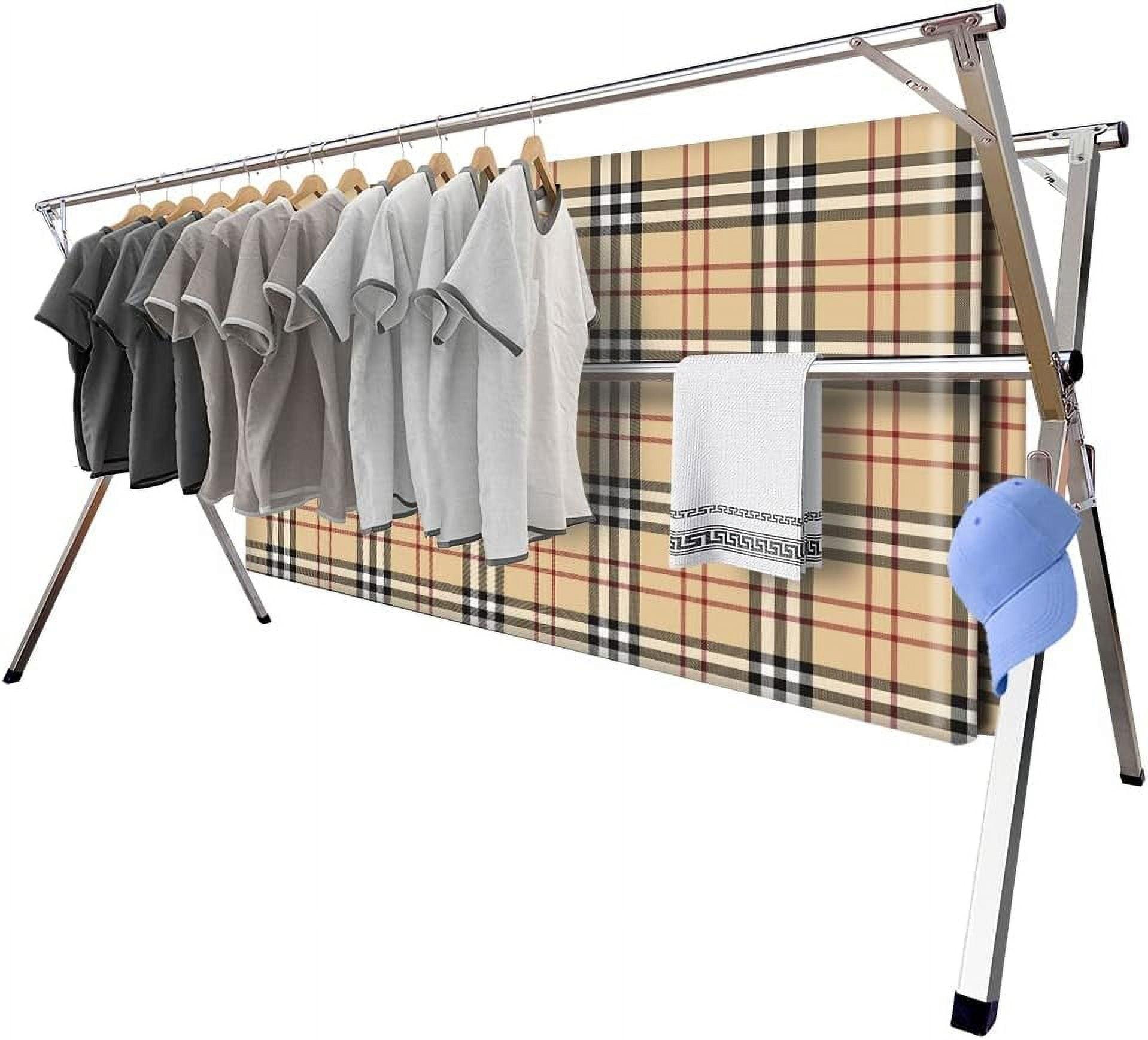 94.5 Inches Stainless Steel Foldable Clothes Drying Rack with Hooks