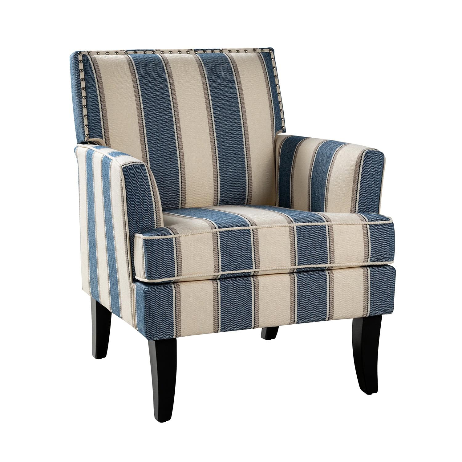 Navy Stripe Gleaming Nailhead Trim Club Accent Chair