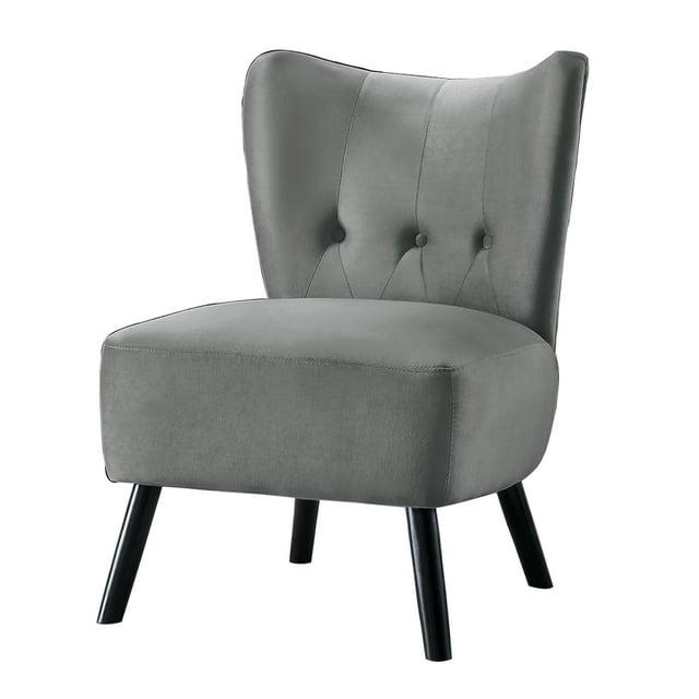 Upholstered Armless Accent Chair with Flared Back and Button Tufting, Gray - Saltoro Sherpi