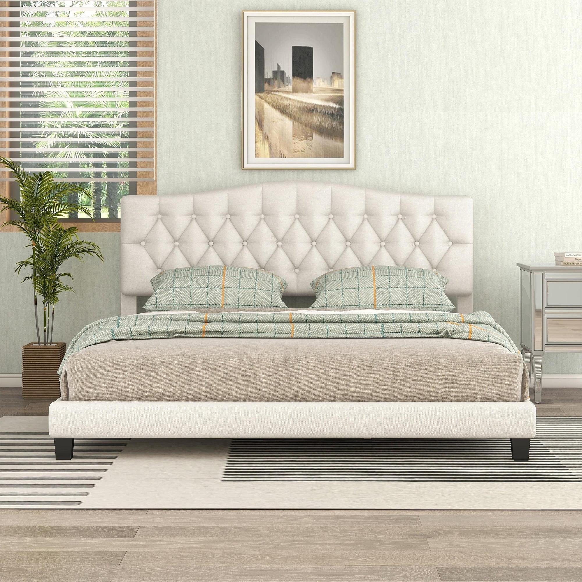Upholstered  Bed with Saddle Curved Headboard Queen