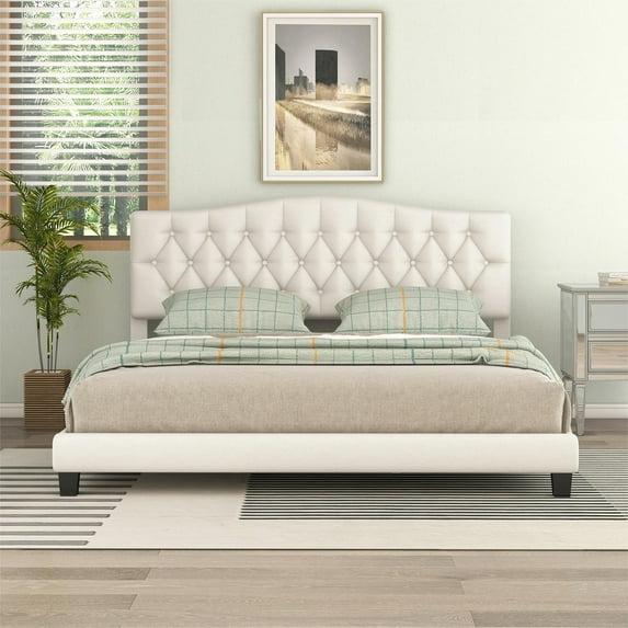 Upholstered  Bed with Saddle Curved Headboard Queen