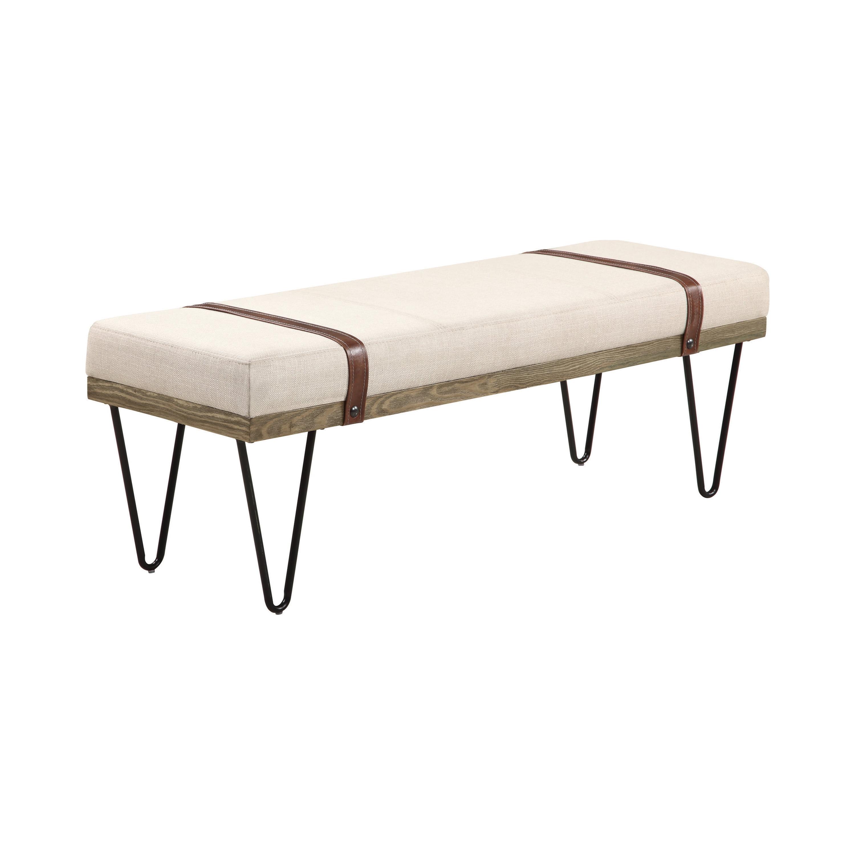 Beige Upholstered Bench with Black Hairpin Legs