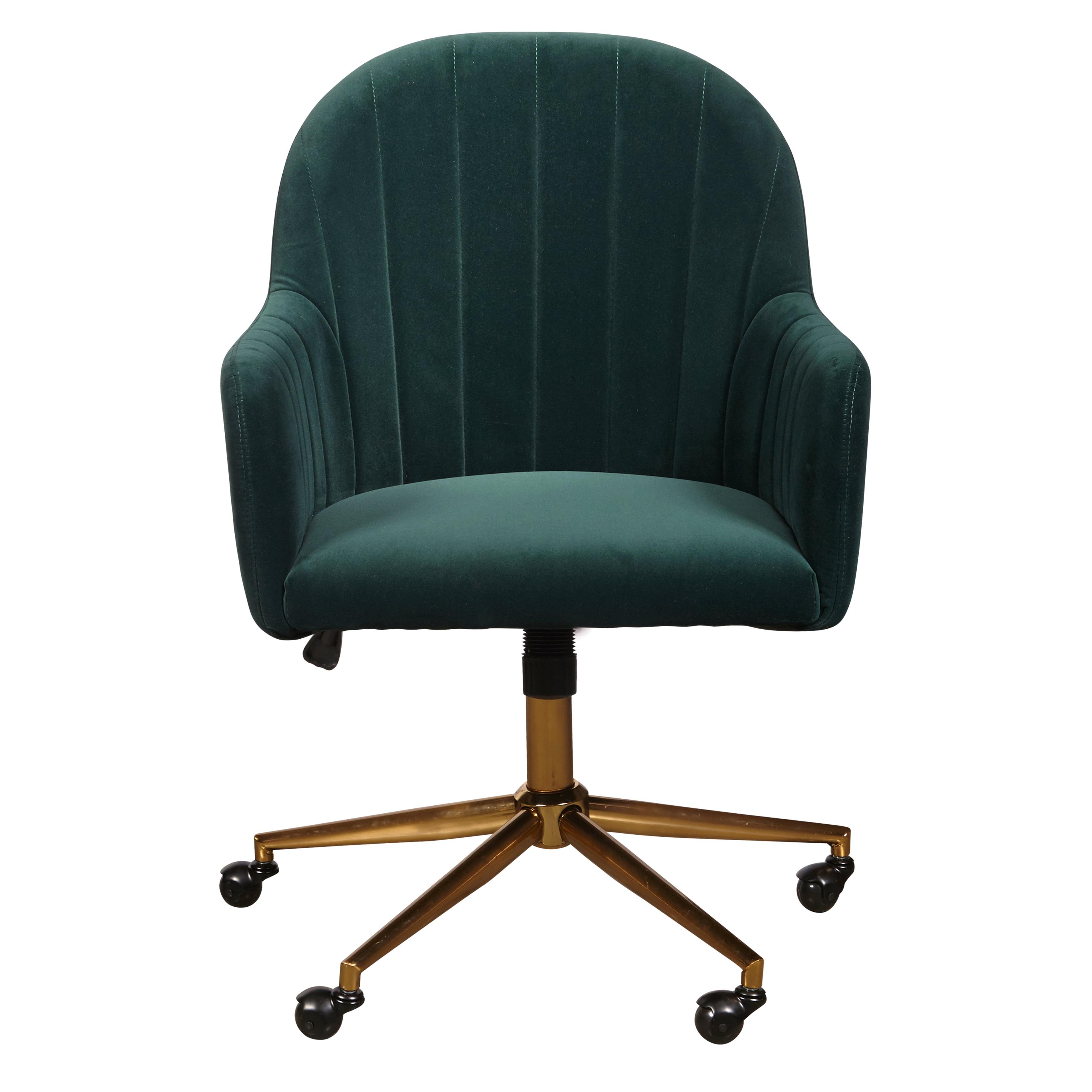 Emerald Green Velvet 25.75'' Transitional Desk Chair with Brass Base