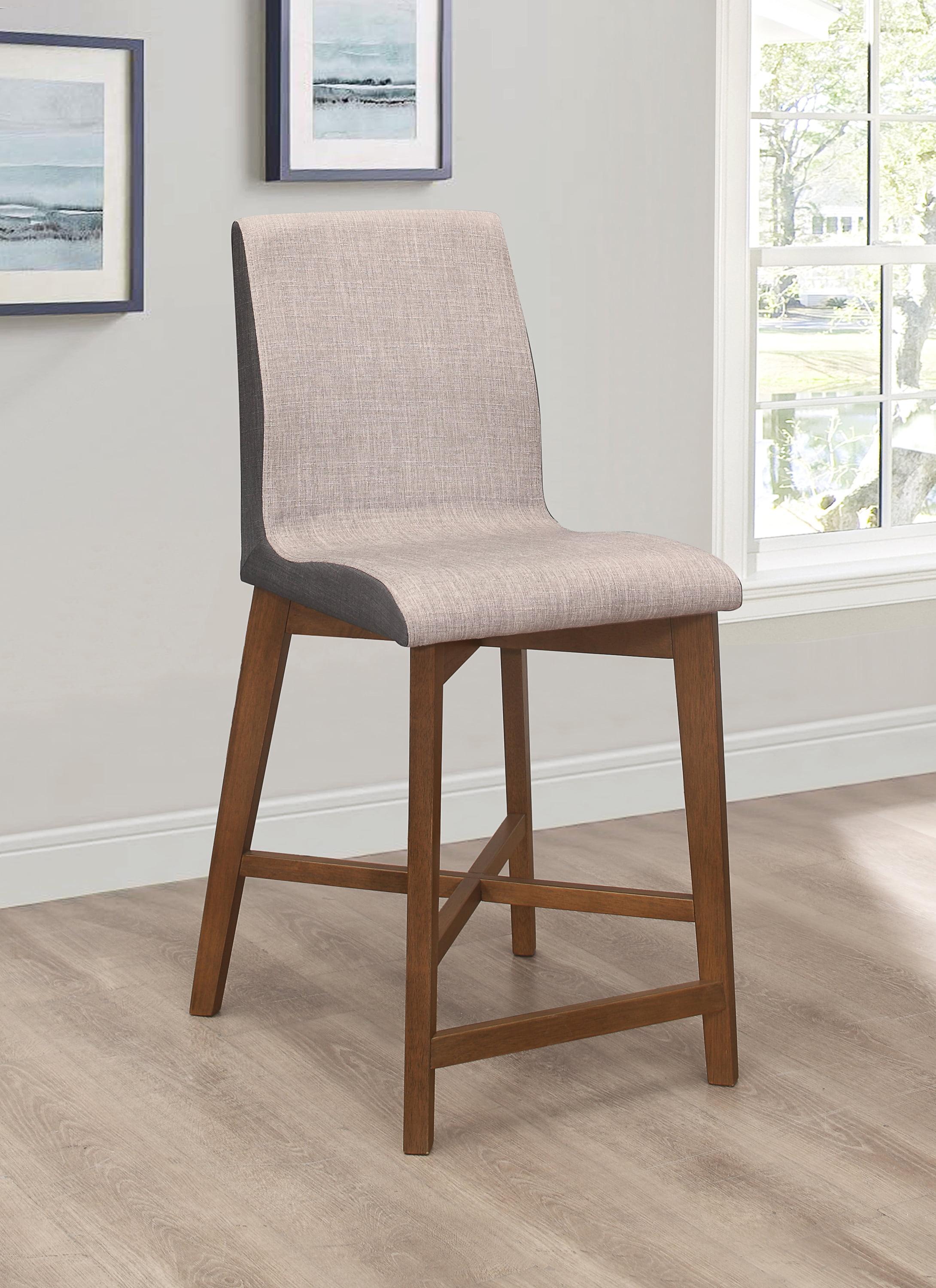 Mid-Century Modern Gray-Walnut Upholstered Counter Stool