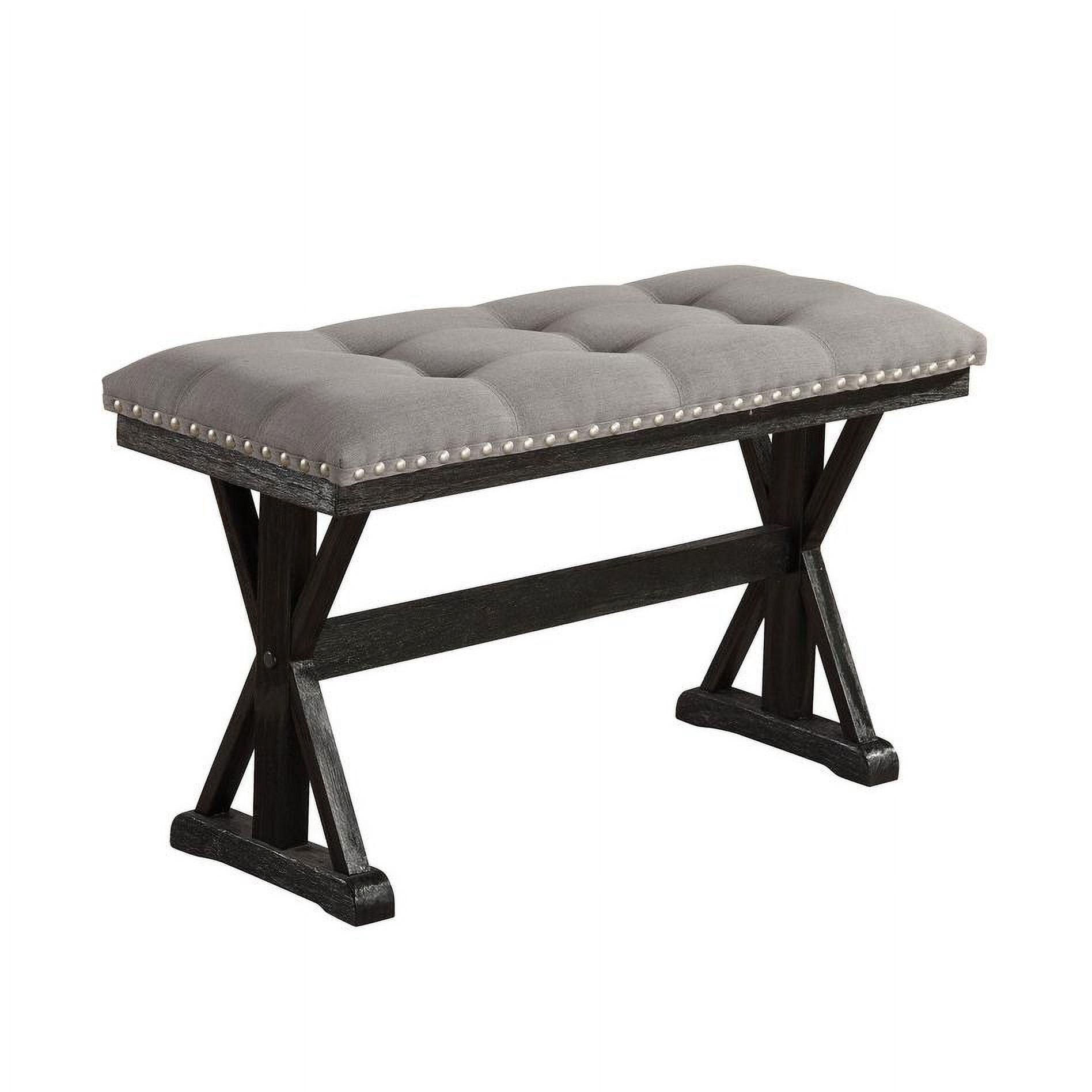 Gray Linen Upholstered Counterheight Bench with Black Base