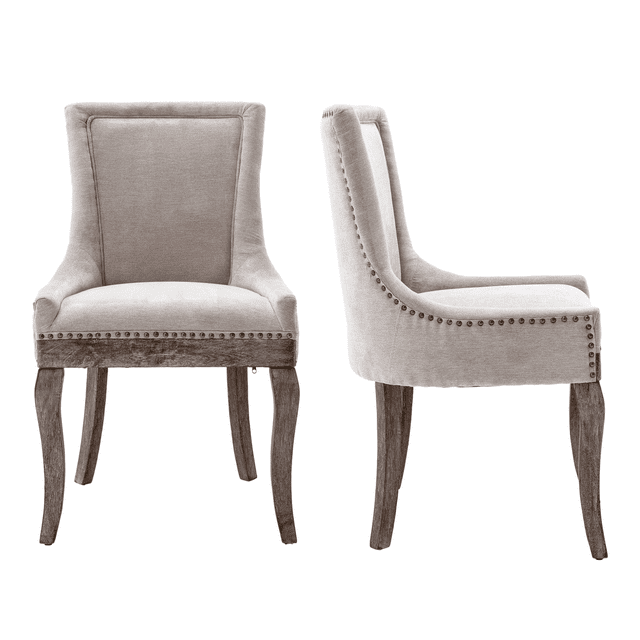 Rhomtree Transitional Rubber Wood Tufted Cushion Dining Side Chairs, Beige (Set of 2)