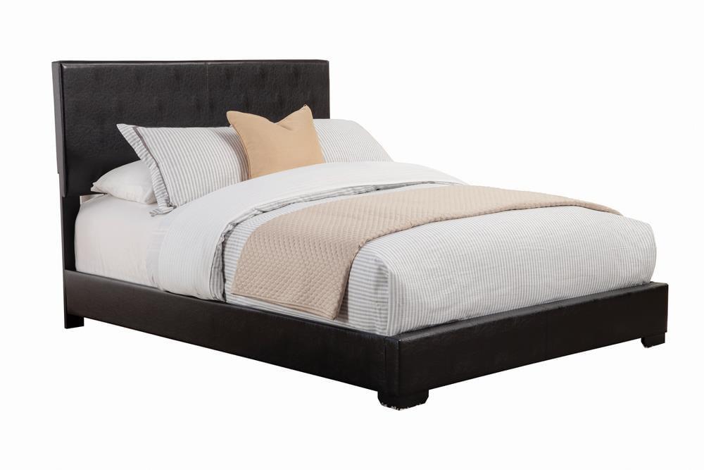 Elegant Full/Double Upholstered Bed with Faux Leather Headboard in Black