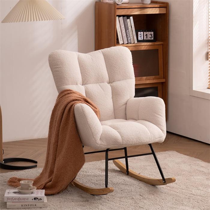 Glider Rocking Chair for Nursery, Leather Soft Upholstered Glider Rocker Armchair with High Backrest Accent Chairs for Nursery, Living Room, Bedroom