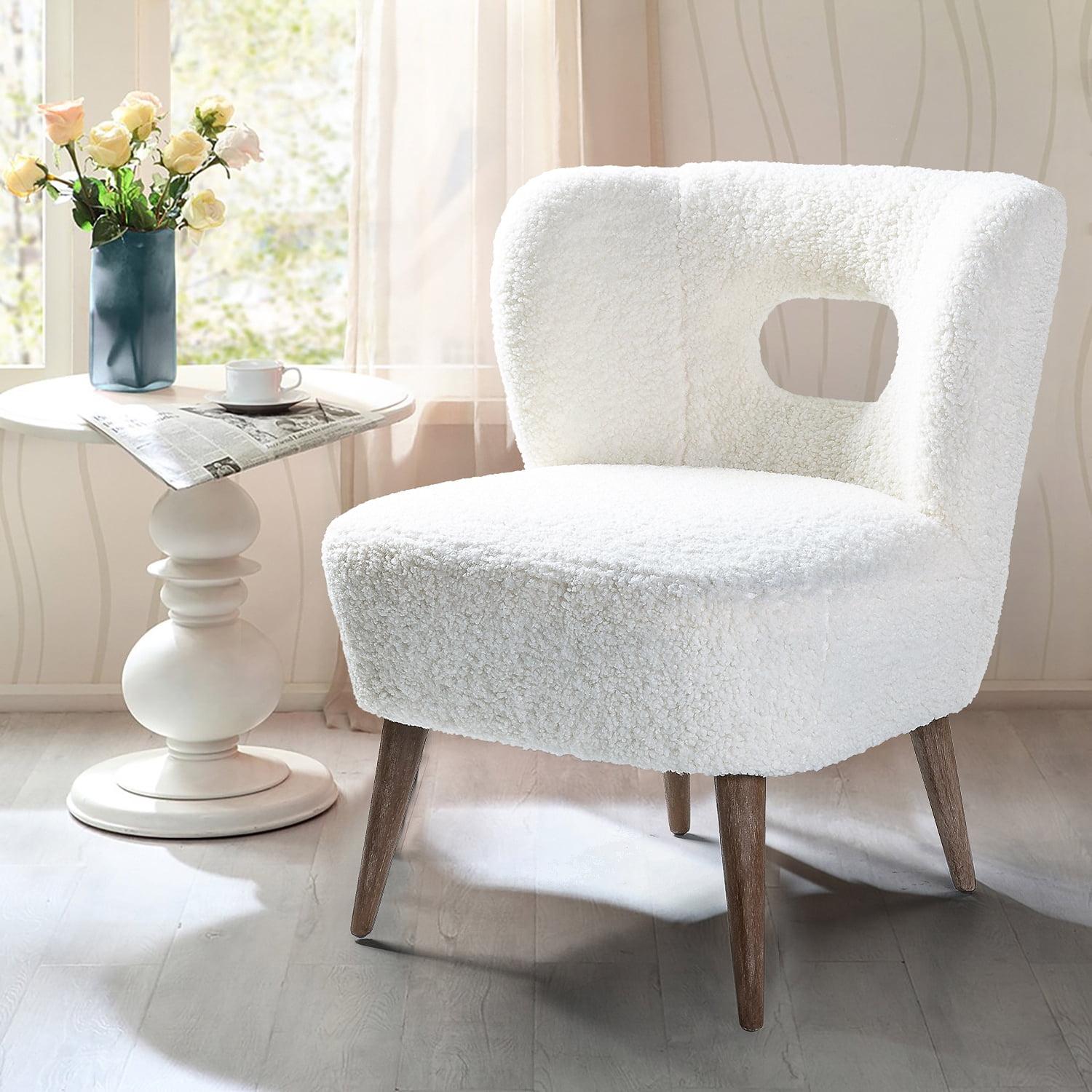 Elegant White Velvet Barrel Accent Chair with Armless Design