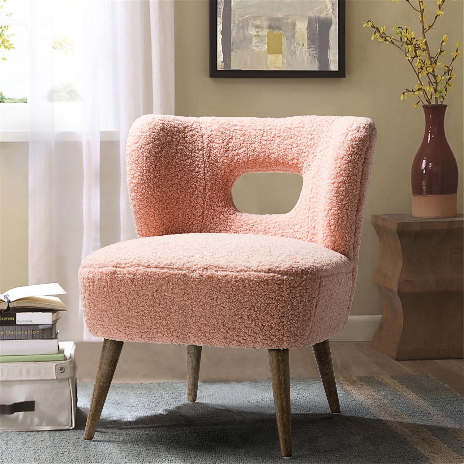 Pink Velvet Barrel Chair with Manufactured Wood Frame