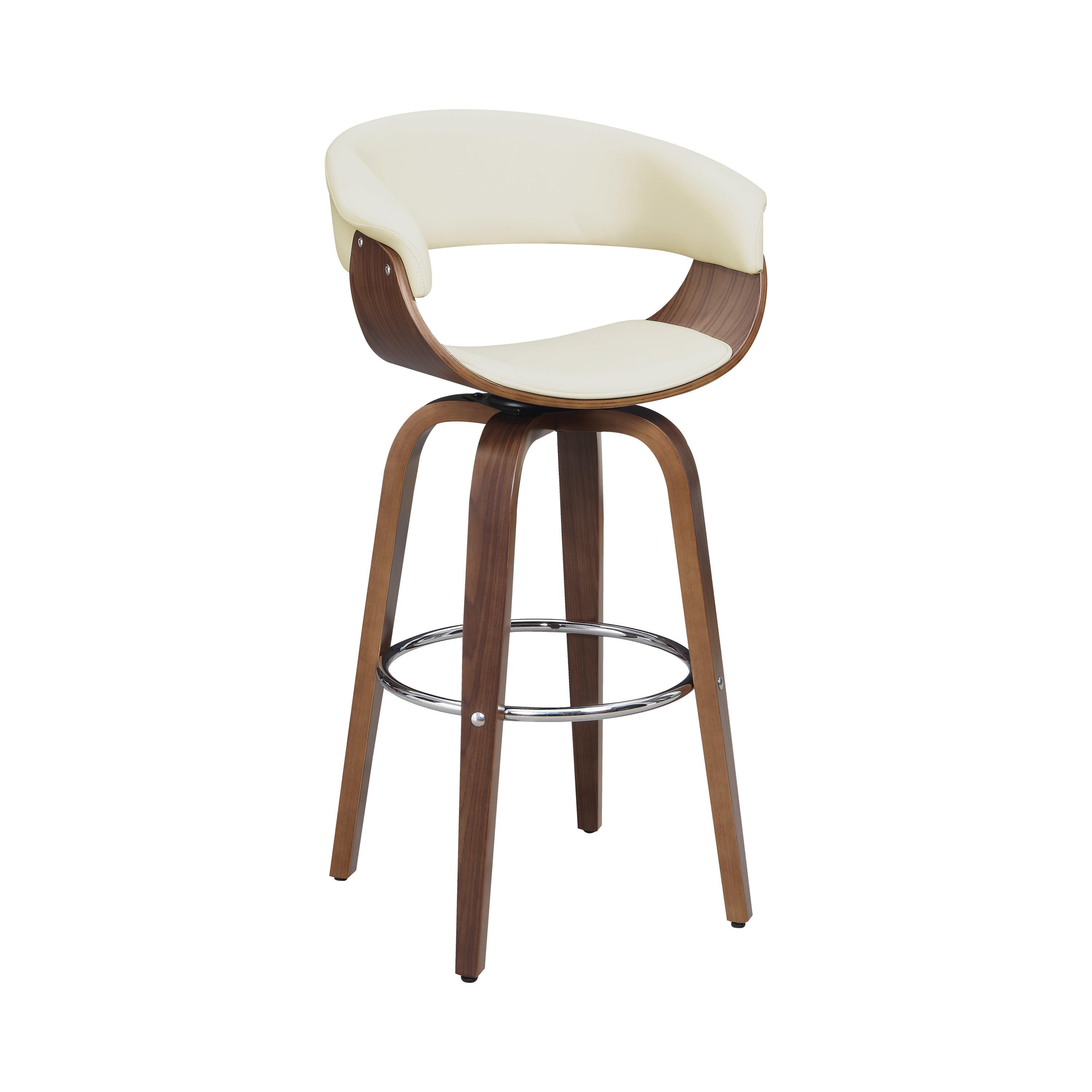 Walnut Brown Swivel Adjustable Bar Stool with Leather Upholstery