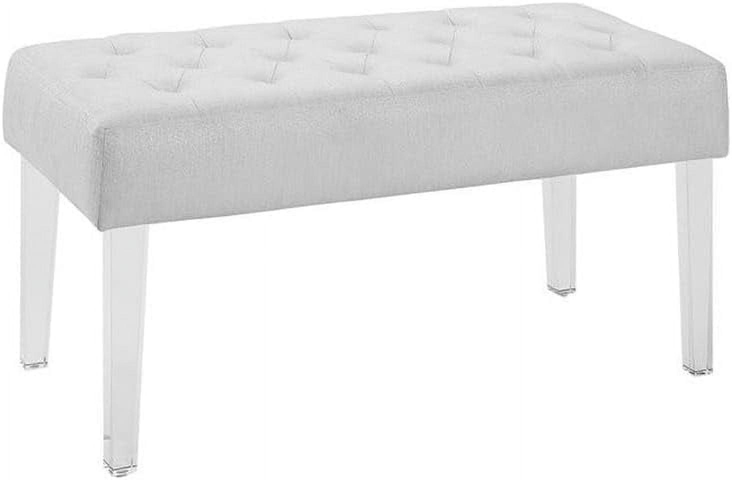 Ella Platinum Fabric Bench with Acrylic Legs and Tufted Top