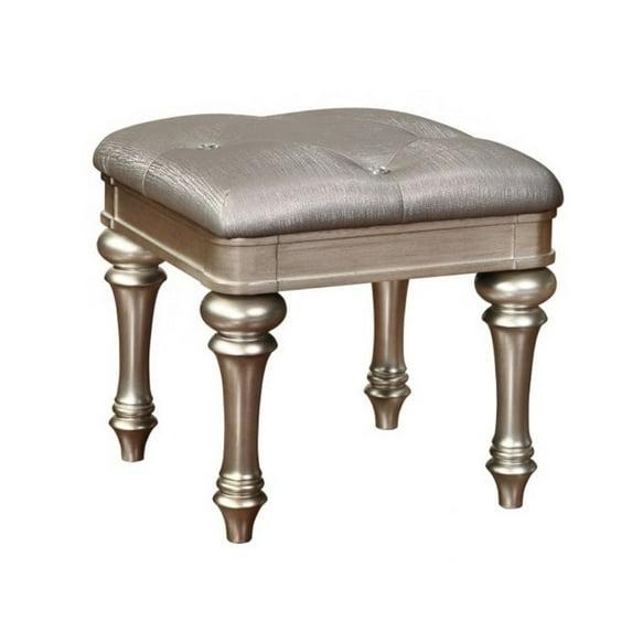 CintBllTer Bling Game Modern Glam Upholstered Accent Vanity Stool Metallic Gray Faux Leather Silver Finish