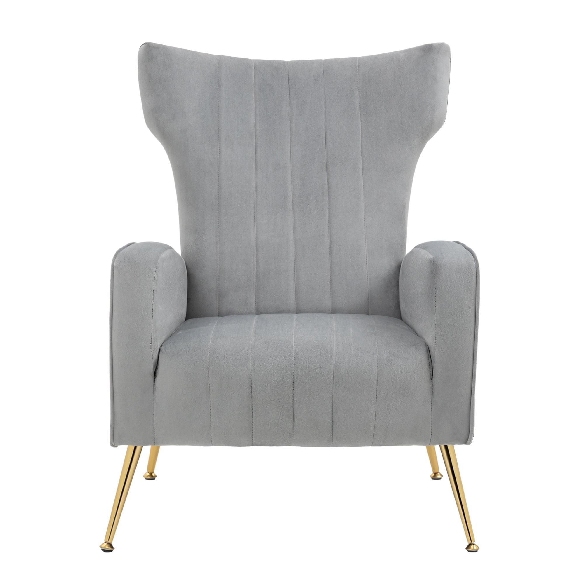 Gray Velvet Wingback Accent Chair with Gold Legs