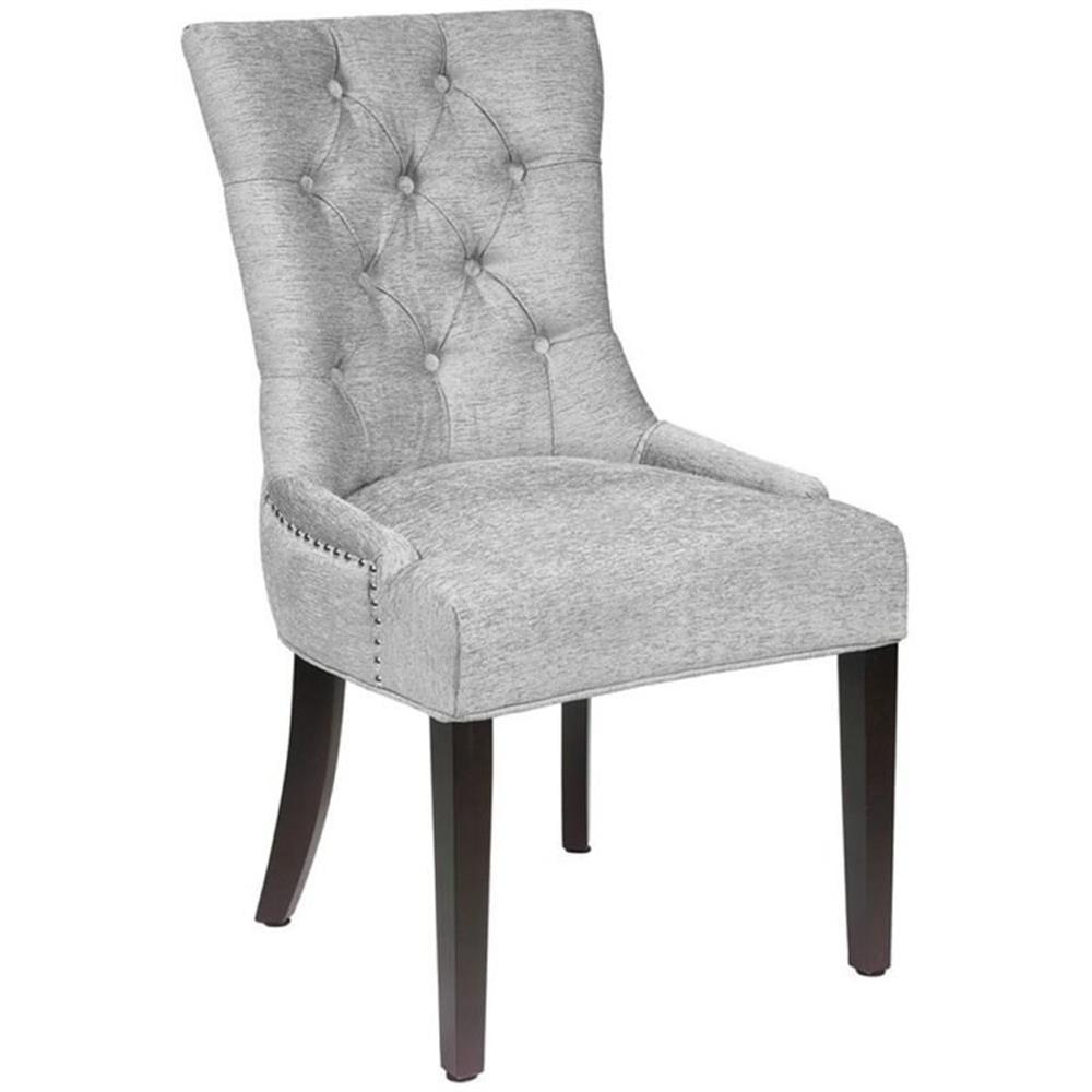 Platinum Gray Tufted Upholstered Side Chair with Espresso Wood Legs