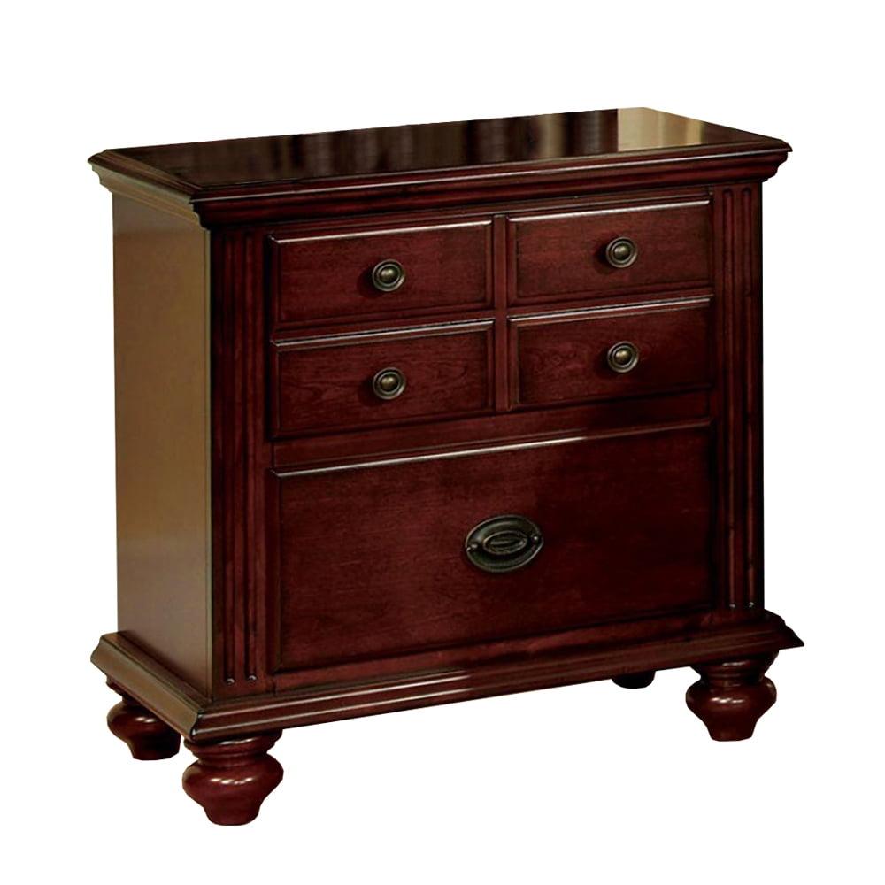 Elegant Cherry Finish 2-Drawer Traditional Nightstand with Antique Gold Knobs