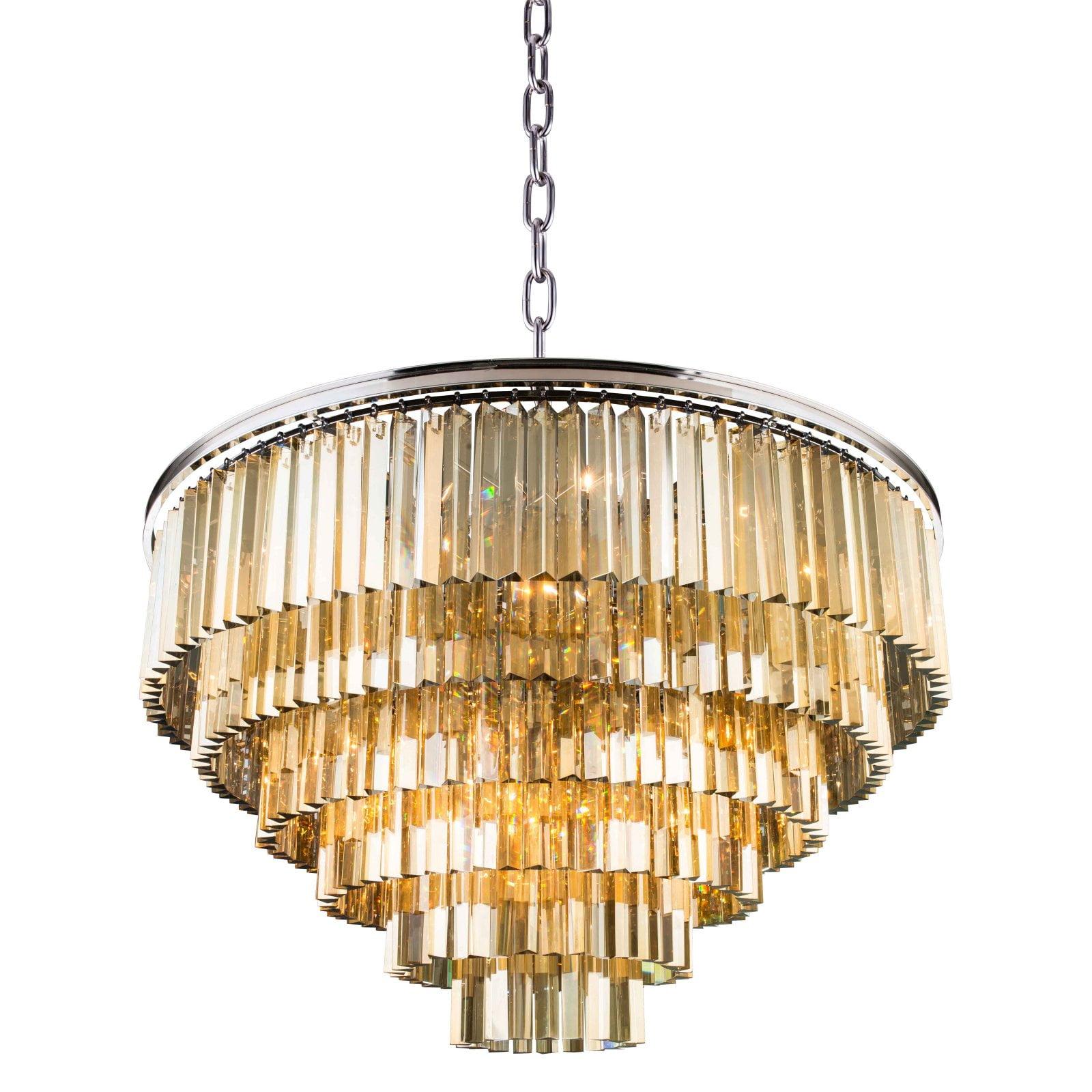 Matte Black Sydney 33-Light Chandelier with Golden Teak Royal Cut Crystals