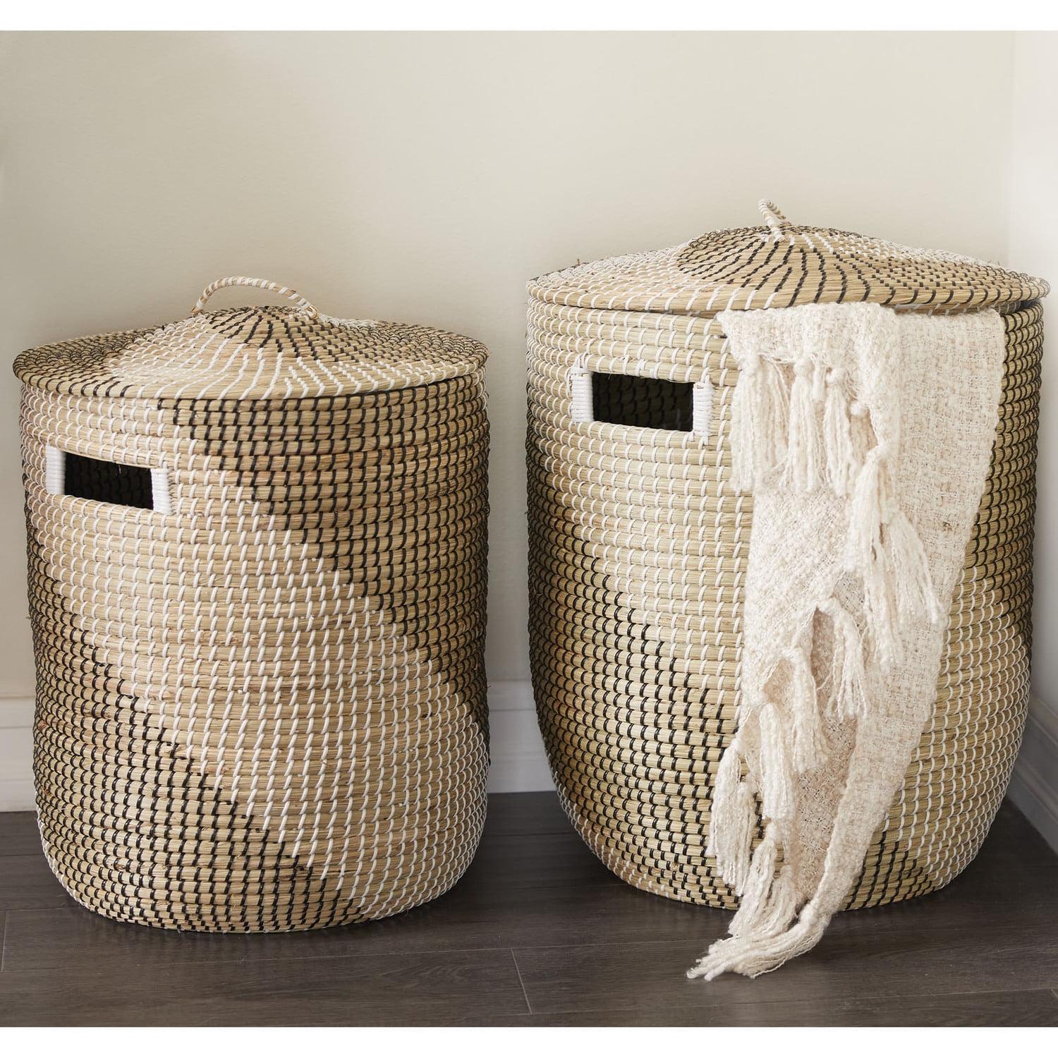 Seagrass Handmade Two Toned Decorative and Functional Storage Basket with Matching Lids