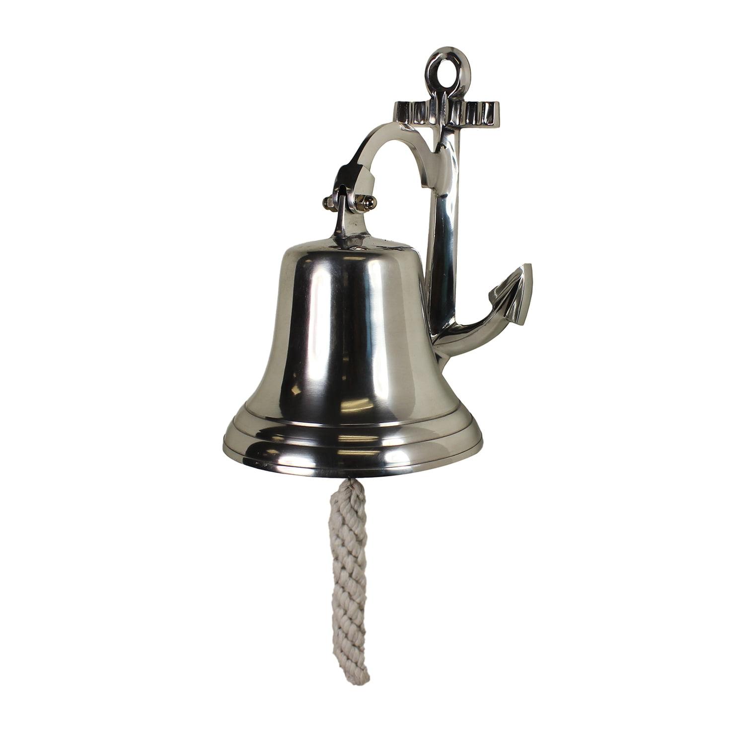 Nautical Silver Aluminum Ship Bell with Anchor and Rope