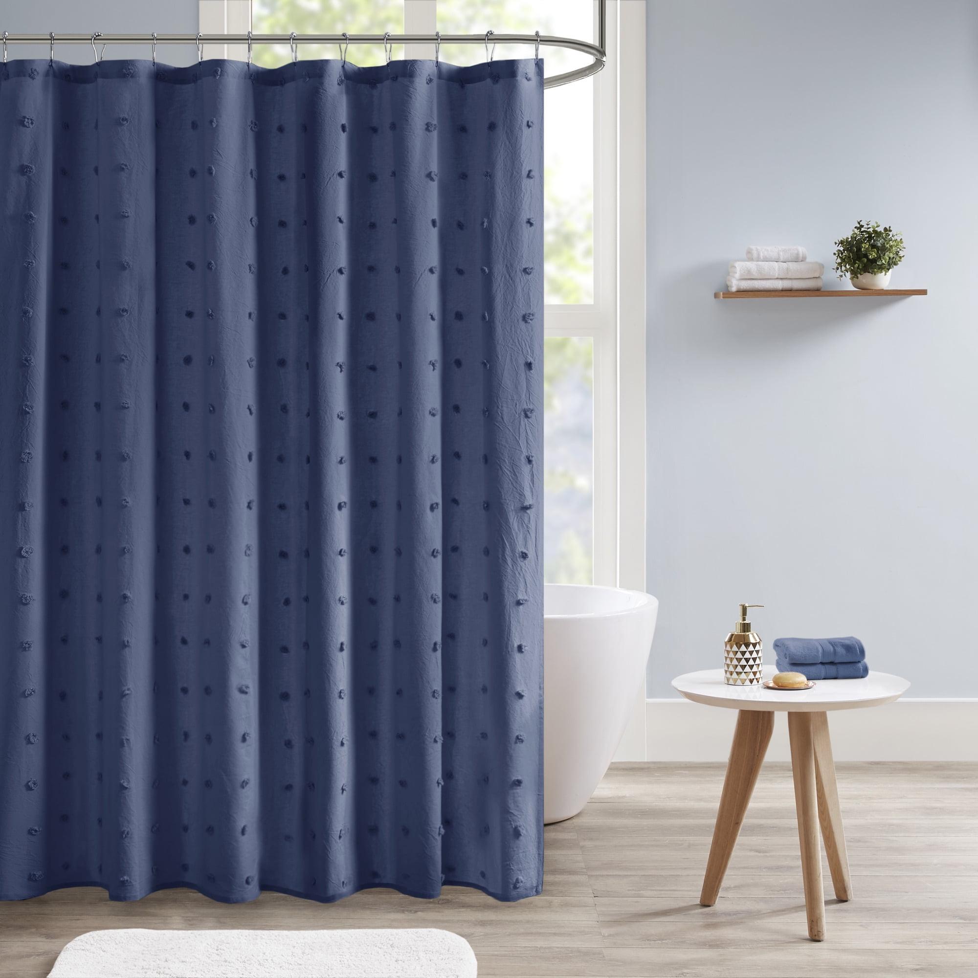 Urban Habitat Brooklyn Cotton Jacquard Pom Pom Shower Curtain in Indigo Blue