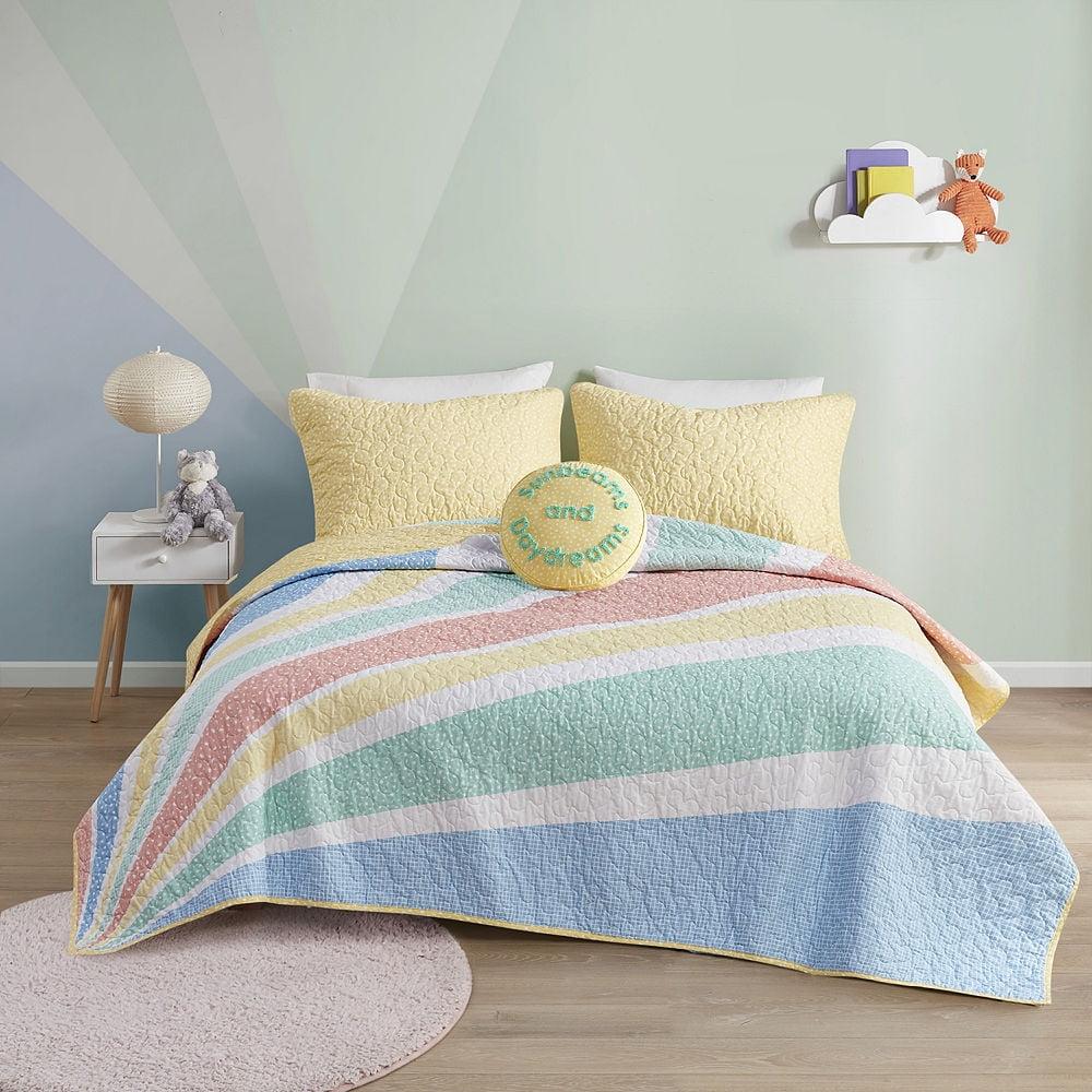 Full Yellow Rainbow Sunburst Reversible Cotton Coverlet Set