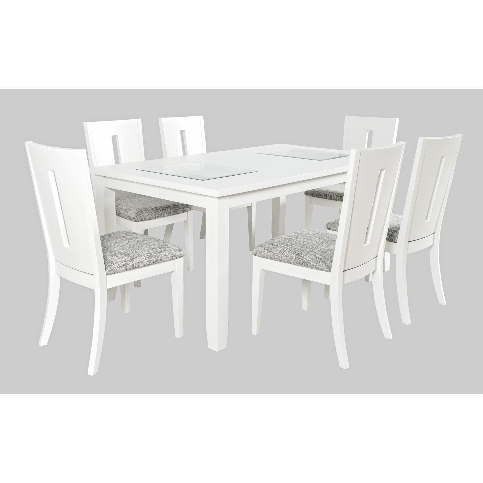 White 66" Dining Set with Glass Inlay and Upholstered Chairs