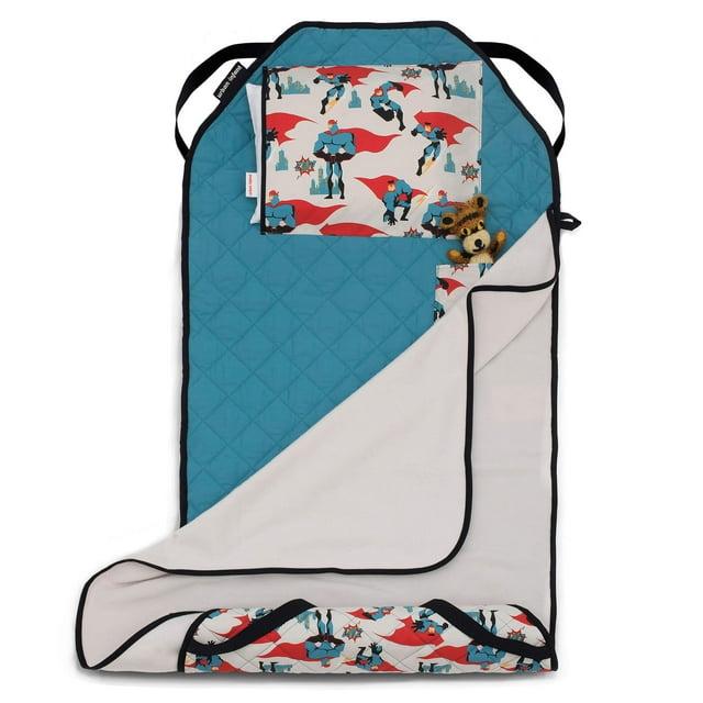 Urban Infant Tot Cot Kids Nap Mat - Toddler Preschool Daycare Modern All-in-One Bedding - Washable Blanket and Pillow  Boys and Girls - Elastic Straps - 52 x 22 Inches - Urban Dude