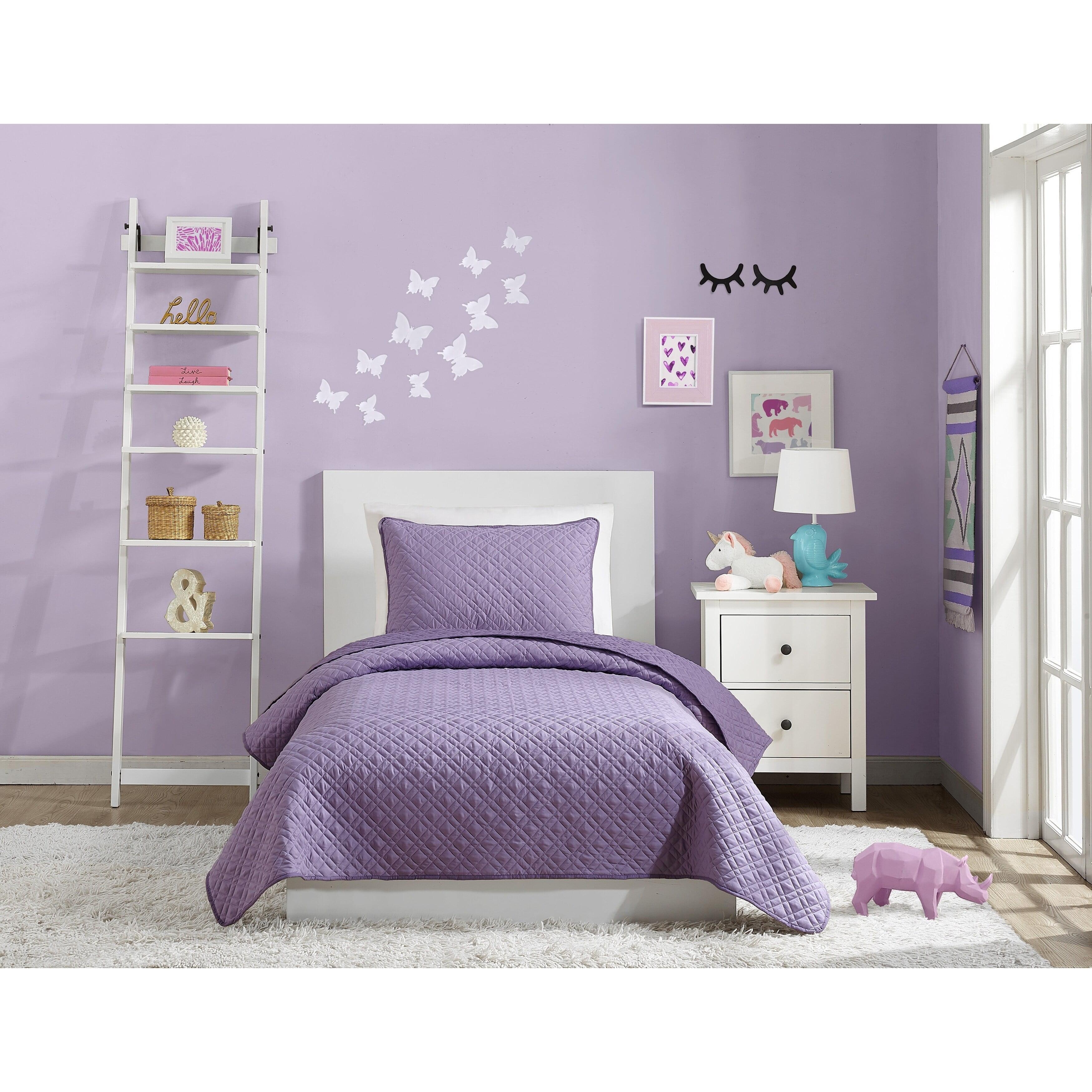 Angelietta Twin Purple Microfiber Reversible Quilt Set