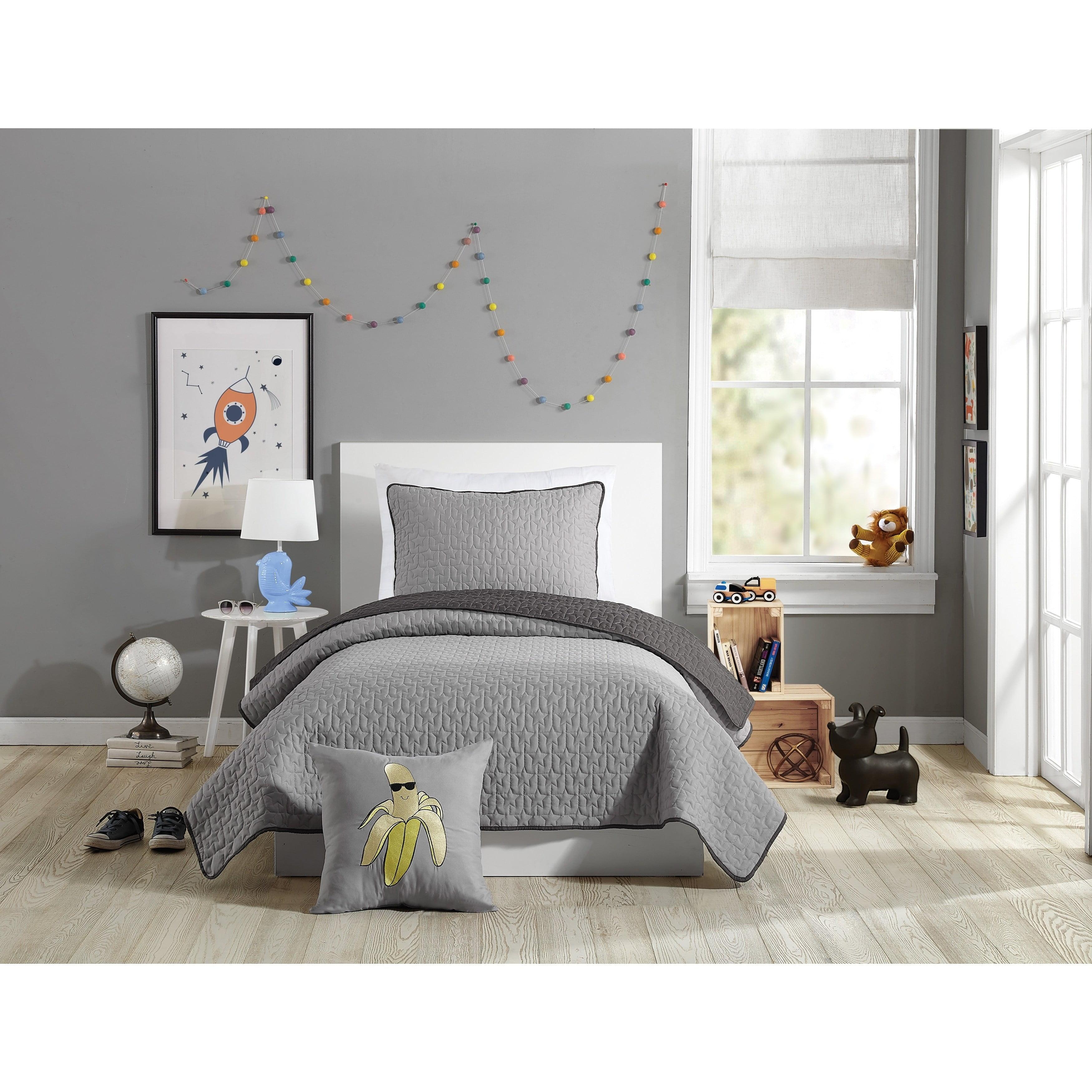 Coty Gray Microfiber Twin Reversible Quilt Set