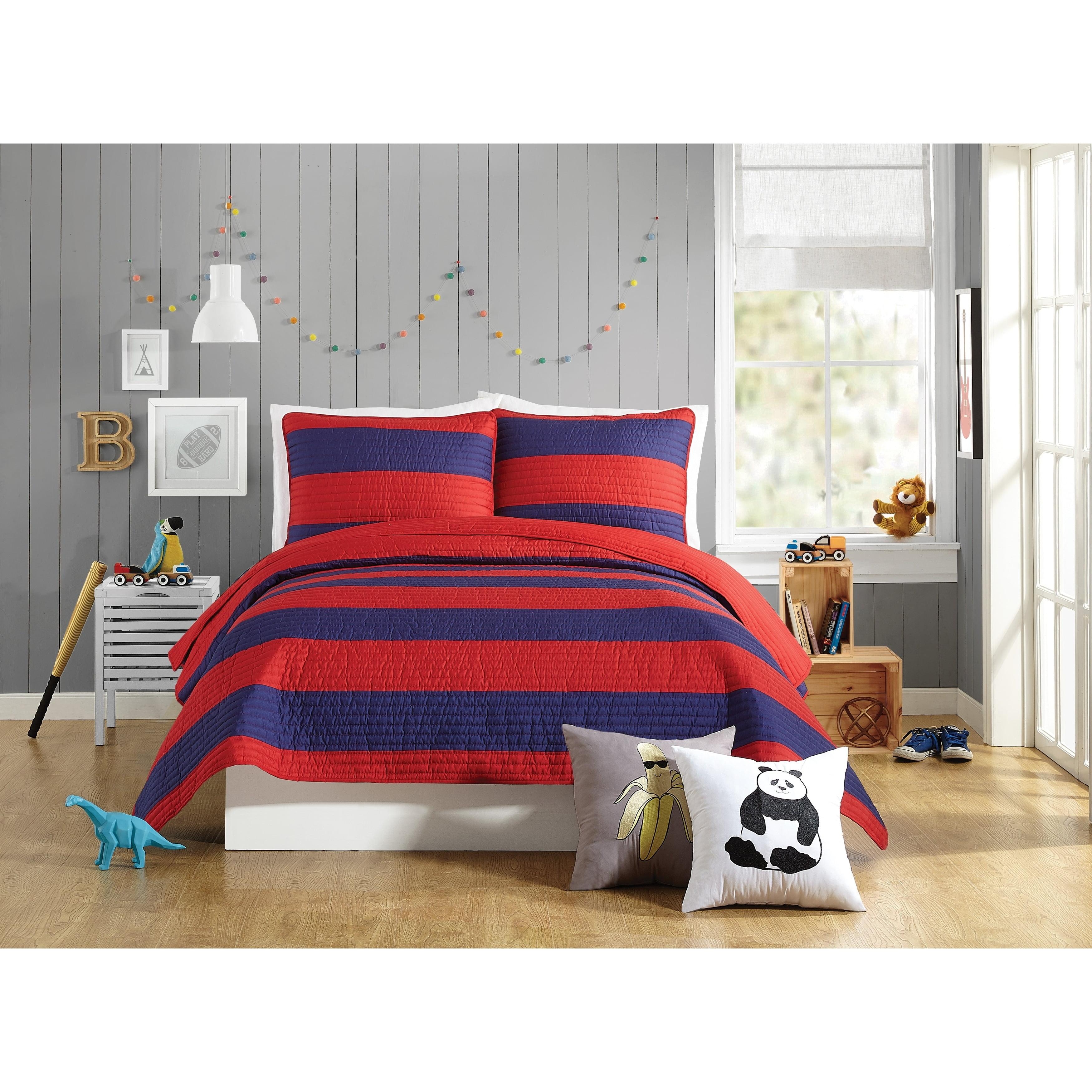 Lavelle Red and Blue Reversible Full Microfiber Quilt Set