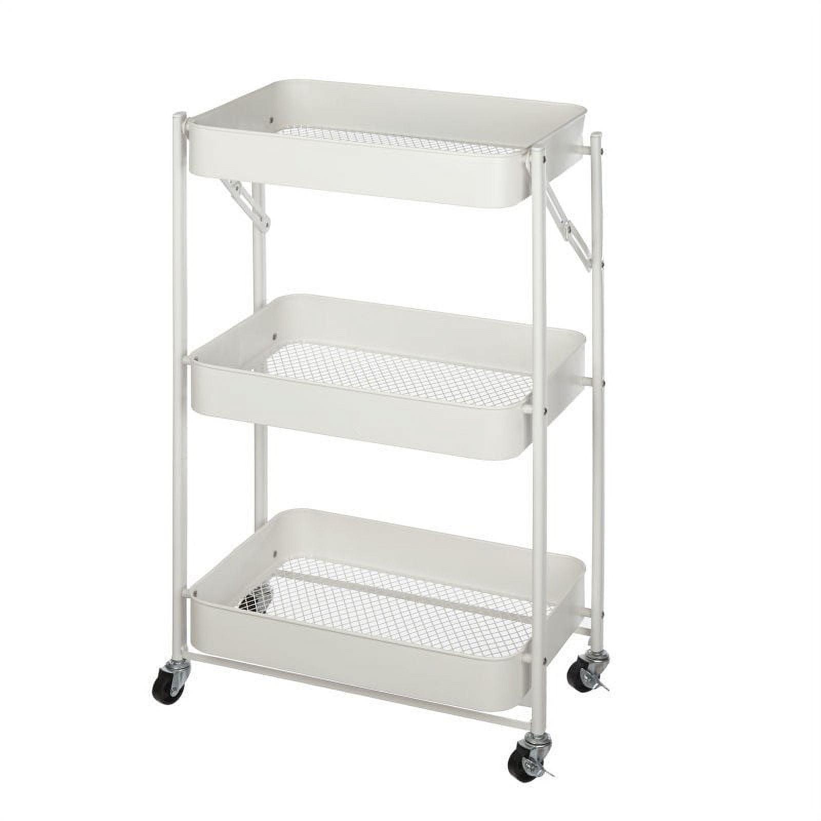 Urban Shop Folding 3 Tier Rolling Cart, White