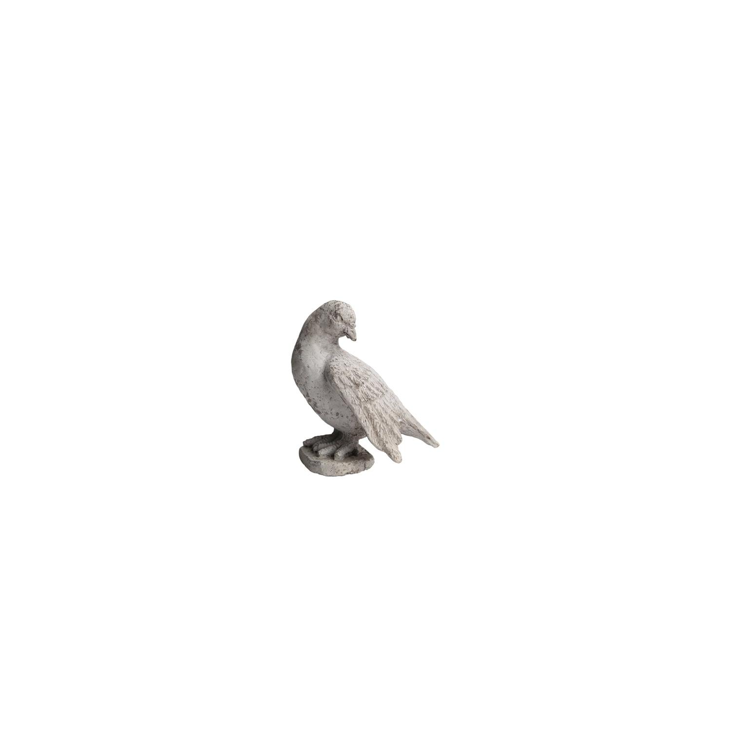 Cement Cardinal Standing Bird Figurine with Wings Spread Looking Downright Position on Flat Base, Distressed Gray