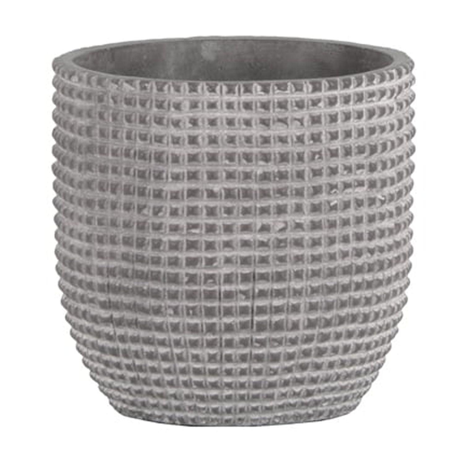 Cement Round Pot with Square Lattice Design Natural Finish Gray