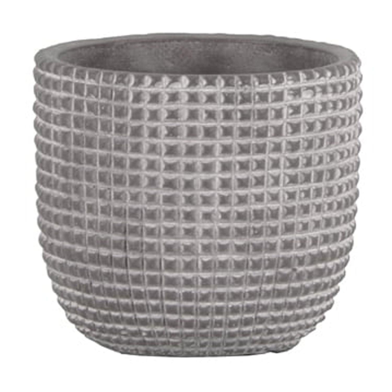 Natural Finish Cement Round Pot with Light Gray Square Lattice, Small